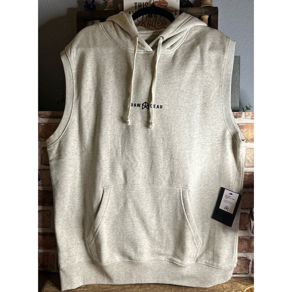 NWT RAW GEAR Men's Sleeveless Athletic Hoodie Cream/Beige Size XL
